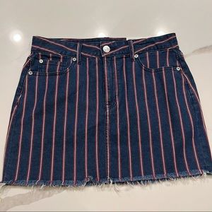 NEW American Eagle Hi Waist denim mini skirt Stripe US 10 blue Red White Stretch